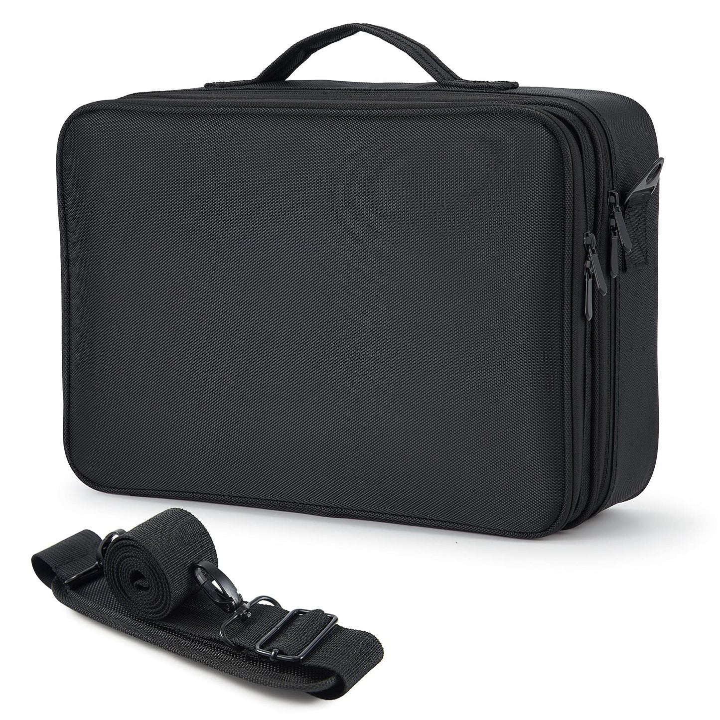 Makeup Bag Extra Large Travel Makeup Bag with Compartment Cosmetic Bags Makeup Organiser Bag Vanity Case Makeup case and Shoulder Strap, Black