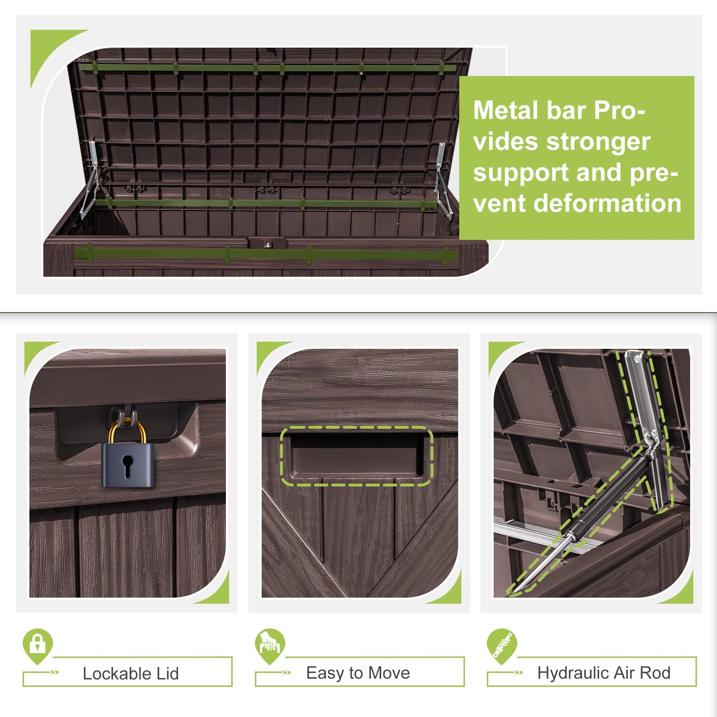 Greesum 120 Gallon Deck Box, Resin Outdoor Storage Container for Patio Furniture, Garden Tools, Pool Accessories, Weatherproof, Lockable, Brown