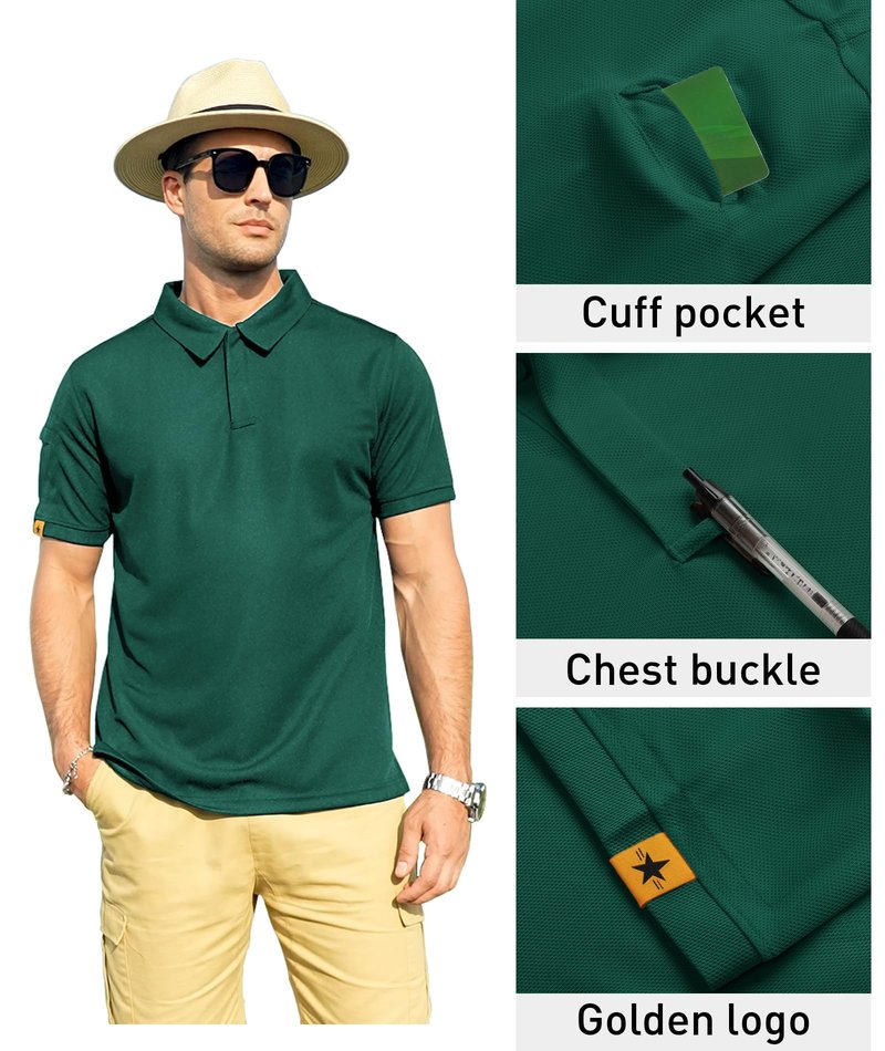 ZITY Mens Polo Shirt Short Sleeve Sports Tactical T-Shirt Athletic Golf Polos Daily Casual Stylish Collared Shirts for Men Forest Green Large