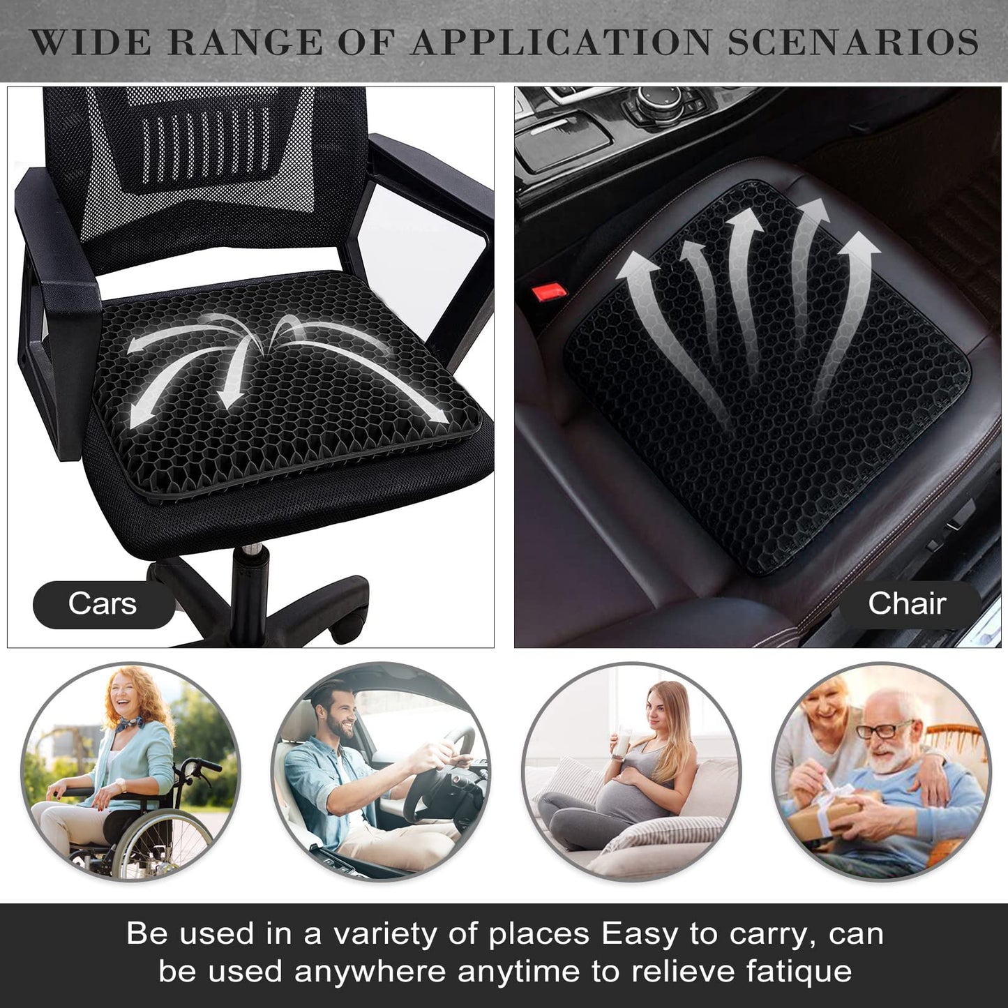 Gel Seat Cushion, Double Thick Breathable Seat Cushion Cool Gel Cushion Honeycomb Design,Breathable Lumbar Cushion With Non-Slip,Pressure Pain relief Gel Cushion For Home Office Chair Car Wheelchair