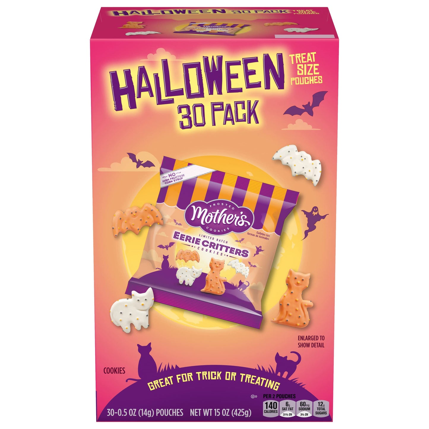 Mother’s Circus Halloween Animal Cookies, Snack Pack Halloween Treats for Kids, Individually Wrapped Halloween Cookies, Cats and Bats Frosted Animal Cookies with Sprinkles, 30ct Box