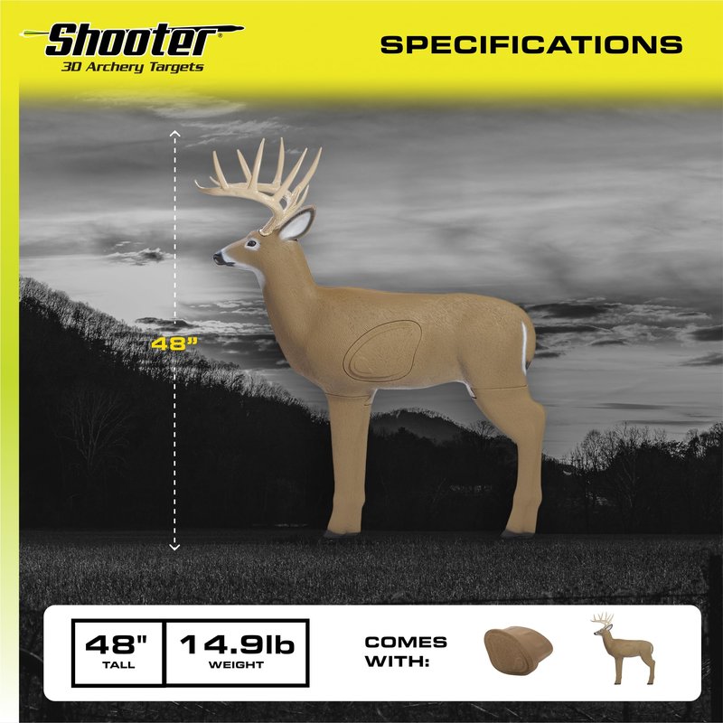 SHOOTER Buck 3D Archery Target, 48” Tall, Replaceable Insert for Long Life, Weather-Resistant Construction, High-Density Impact-Response Foam Withstands Field Points, Broadheads, and Expandables