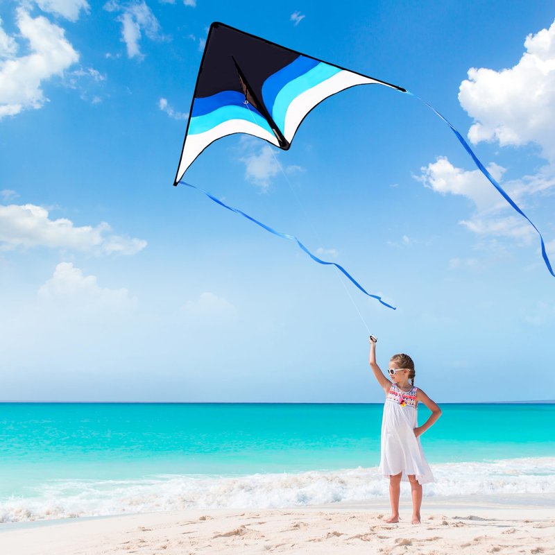 SYNCFUN Large Delta Kite Gradient Blue– Easy to Fly for Kids and Adults, Beach Kite with 328 ft String for Outdoor Games and Activities