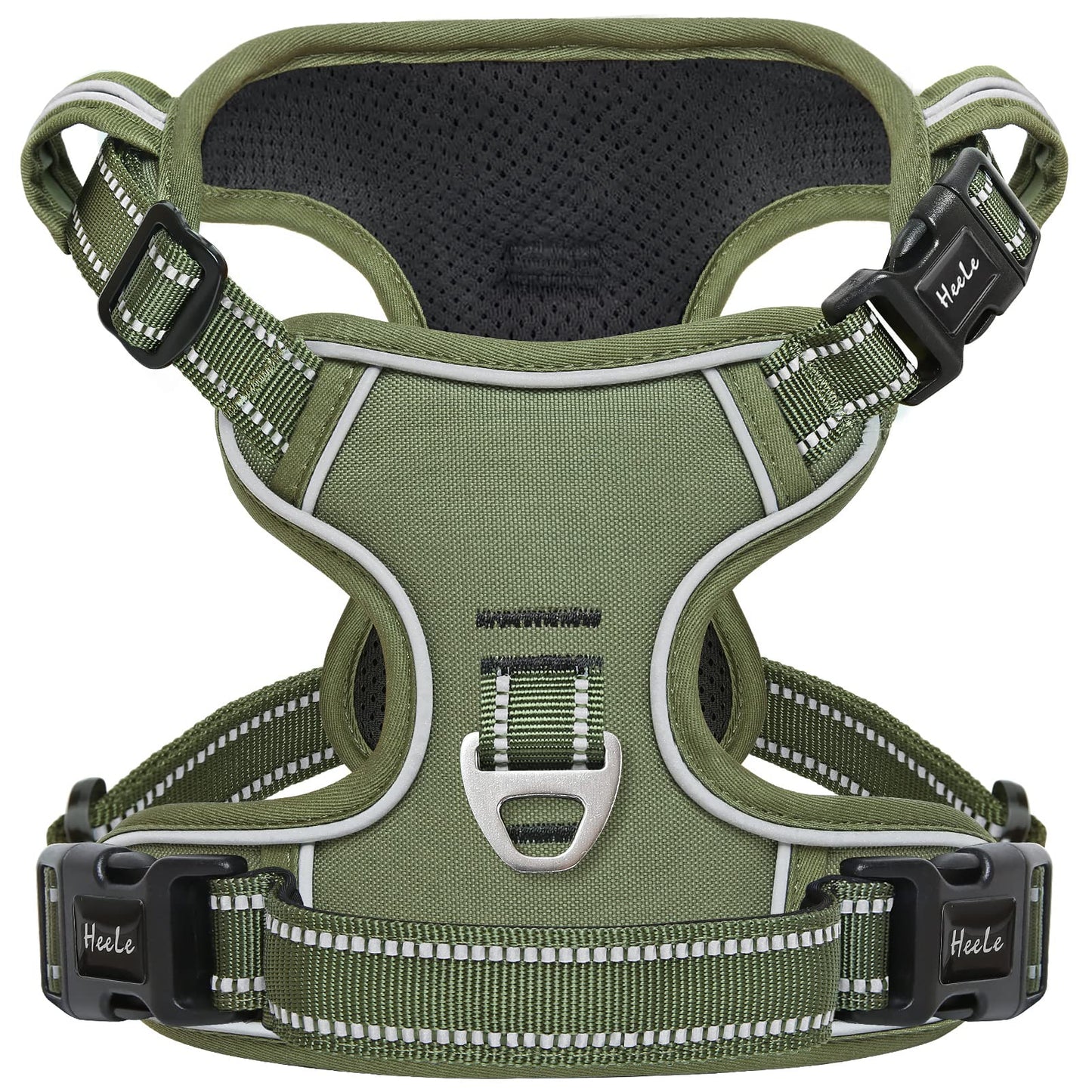 HEELE Dog Harness, No Pull Large, Release on Neck, Front Back Clips Dog Vest Harness Reflective Adjustable Padded, Easy Control Handle for Outdoor Walking Training, Green, L