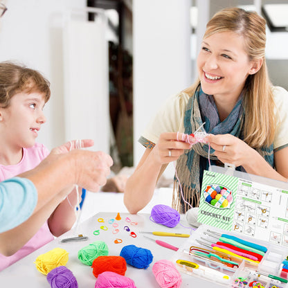 INSCRAFT 113 Piece Crochet Kit with Yarn Set– 1600 Yards Assorted Yarn for Knitting and Crochet, 73PCS Crochet Accessories Set Including Ergonomic Hooks, Knitting Needles & More Ideal Beginner Kit