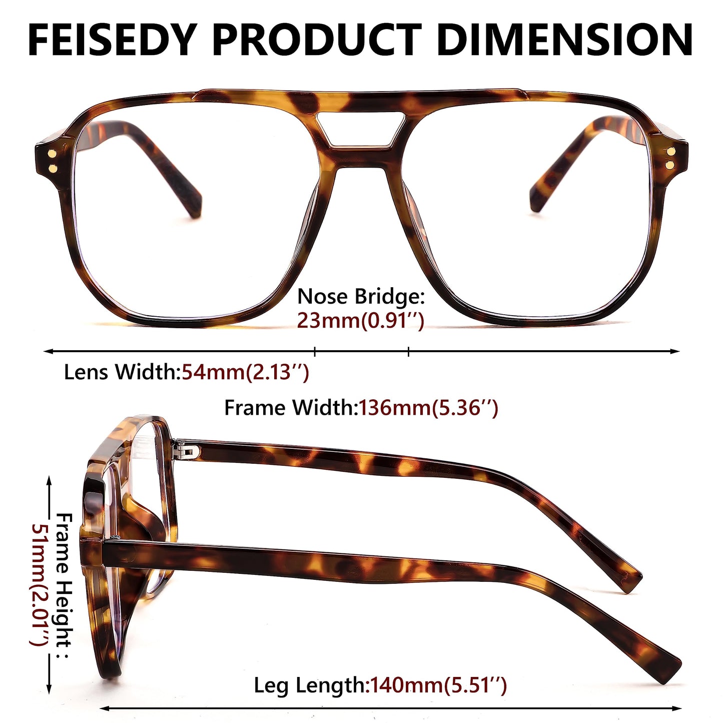 FEISEDY Blue Light Blocking Glasses Fake Nerd Clear Square Computer Lightweight Pilot Glasses Frame Oversized B2866