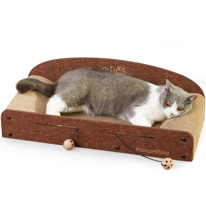 FUKUMARU 26 Inch Cat Scratcher Cardboard Lounge Bed, Durable Cat Scratcher Extra Large Lounger, 2 Reversible Cat Scratching Pads Refill for Indoor Cats, Cat Scratch Bed Cardboard Toy, Caramel Color