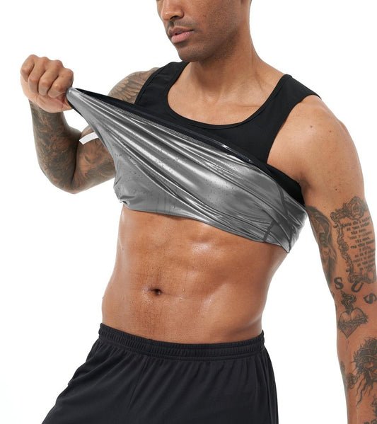 BODYSUNER Sauna Sweat Vest Workout Tank Top Waist Trainer for Men Compression Workout Enhancing Vest (Sliver, LXL)