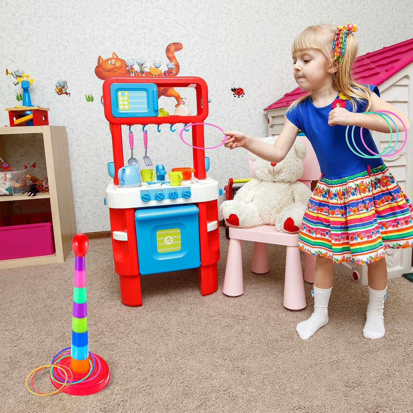 Sumind 2 Sets 18" Colorful Plastic Sport Ring Toss Game Set for Most Ages