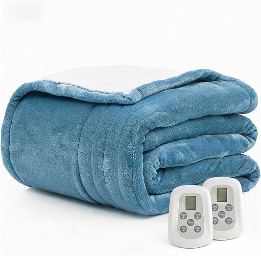 Heated Blanket Electric Blanket King 100"x90" Heating Blanket with Dual Control 10 Heat Levels & 10 Hours Auto-Off Overheat Protection Cozy Soft Flannel King Size Blanket Fast Heating Machine Washable