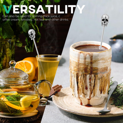 Homestia Coffee Stick Stainless Steel Swizzle Stick Reusable Metal Stir Sticks Cocktail Coffee Drink Stirrer Spoon Beverage Cocktail Stirrers Stir with Skull (7.5'' Long, Set of 6)