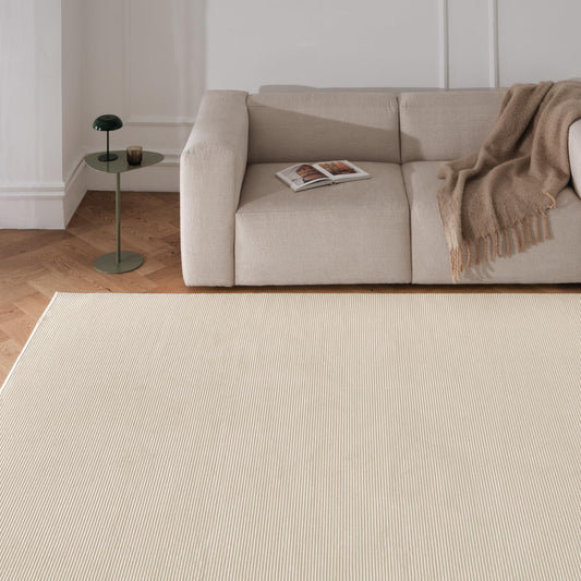 Revival Rugs Stripe 8'x10' Area Rugs for Living Room Bedroom Dining Room - Washable, 100% Recycled, Oeko-TEX Certified, Modern, Medium Pile, Beige, Cream