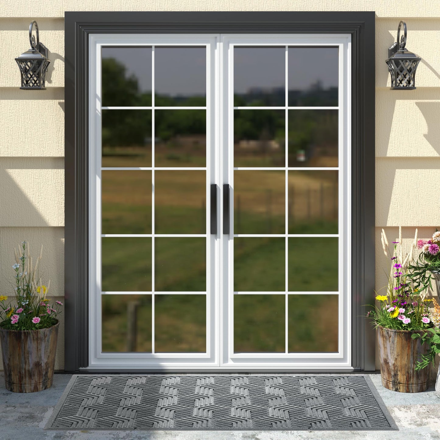 Yimobra Large Door Mat 47x24, All-Season Waterproof Outdoor Mats for Front Door Entrance with Drainage Holes, Heavy Duty Non-Slip Doormat for Garage Patio Entryway Indoor, Black Gray