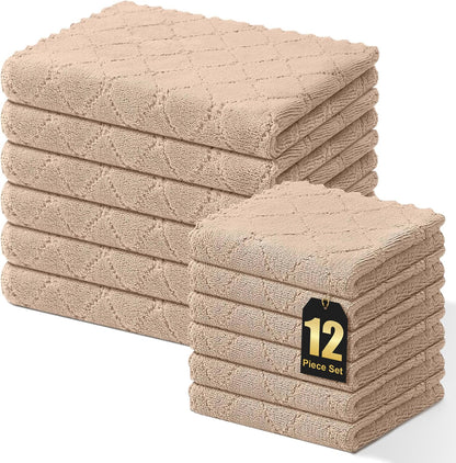 Homaxy 12 Pack Kitchen Dish Cloths (10 x 10 Inches, Grey), Super Soft and Absorbent Coral Velvet Dish Towels, Nonstick Oil Fast Drying Microfiber Cleaning Cloth, No Lint Household Dishcloths