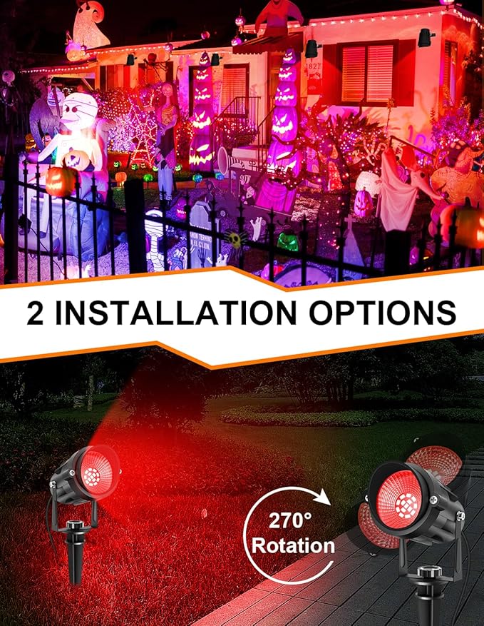 Christmas Red Landscape Lights Outdoor, 14 LED Landscape Lighting with US Plug, IP65 Waterproof Spotlights for Tree Yard Garden Pathway Halloween Decor 4 Pack
