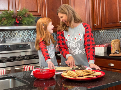IFFEI Matching Family Pajamas Sets Christmas PJ's with Letter and Plaid Printed Long Sleeve Tee and Bottom Loungewear 6-7 Years Grey