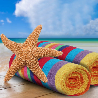 SweetNeedle Beach Towels for Adults Pack of 2 - Miami Vibe Multi Cabana Stripe Classic - 100% Cotton Terry Ringspun Pool Towel, Quick Dry, Super Absorbent Swimming large towel, 76 x 152 cm