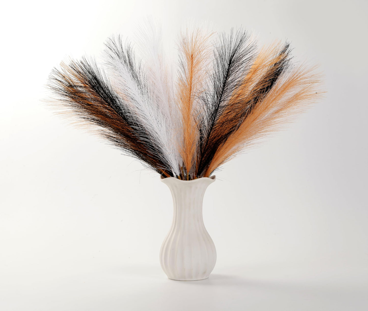 Acfruits Pampas Grass Small, Black&White&Orange 30 Pcs 17" Faux Pampas Grass Short Decor, Pompas Grass Flower Arrangement and Vase Filler for Halloween Decoration