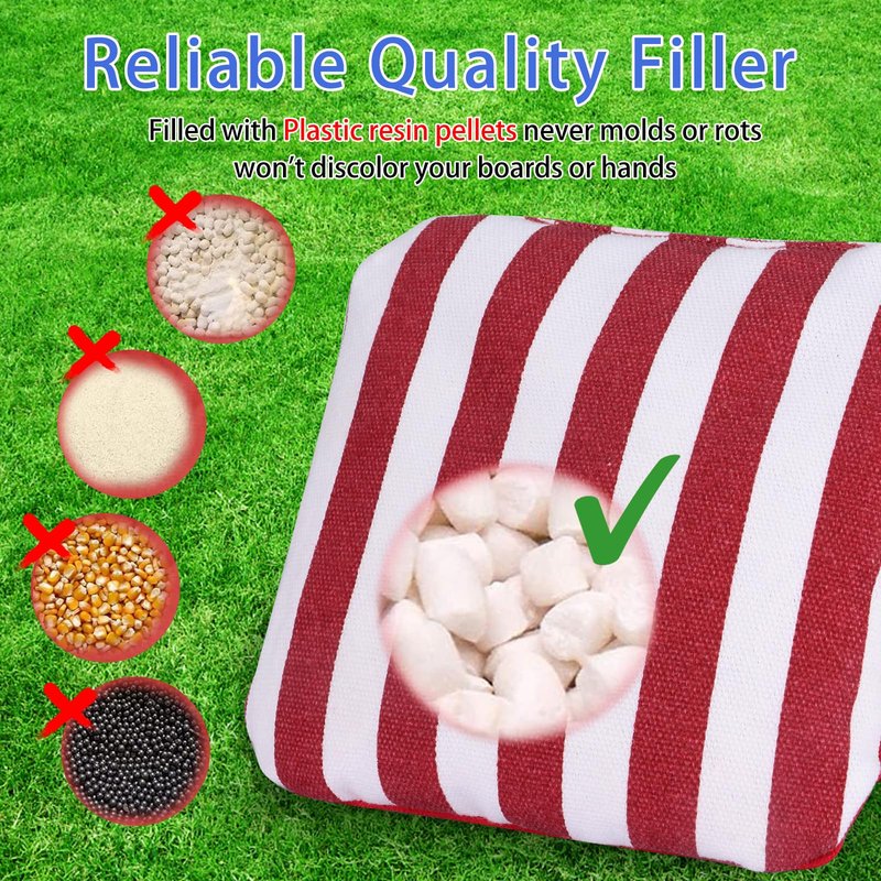 EunHo Regulation Cornhole Bags Set of 8 - Dual Sided Slick and Stick Cornhole Bean Bags for Tossing Game Professional All Weather Pro Corn Hole Bags with Tote Bag (American Flag)