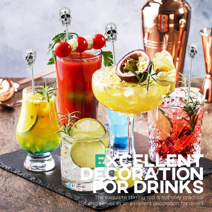 Homestia Coffee Stick Stainless Steel Swizzle Stick Reusable Metal Stir Sticks Cocktail Coffee Drink Stirrer Spoon Beverage Cocktail Stirrers Stir with Skull (7.5'' Long, Set of 6)