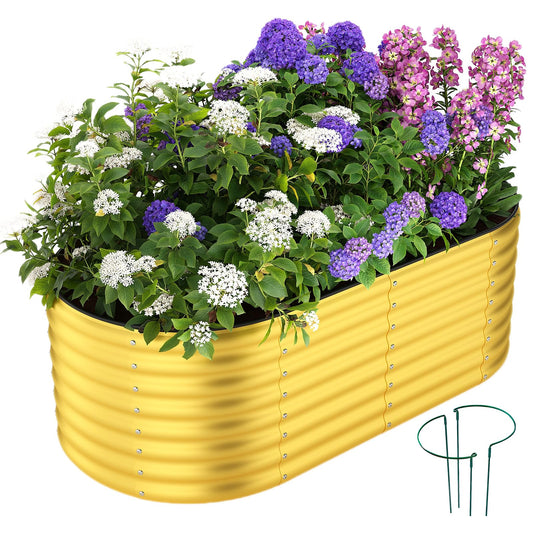 ZFHgarden Galvanized Metal Planter Round Raised Garden Bed Kit for Gardening Outdoor Garden Box Raised Flower Bed 1PC Gold 6X3X2FT