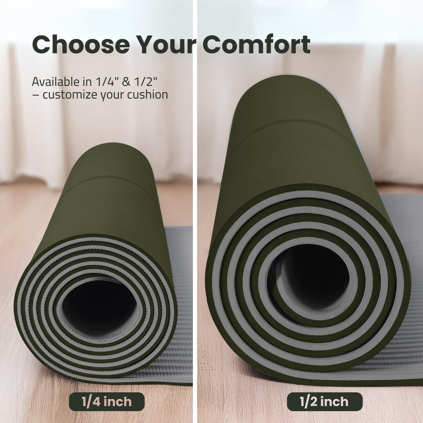 Gogokiwi Extra Wide Yoga Mat for Men Women (72"L x 36"W) Non Slip Fitness & Exercise Mat with Alignment Marks for Yoga, Pilates, Floor Workouts (Olive Green, Standard (1/4 inch Thick))