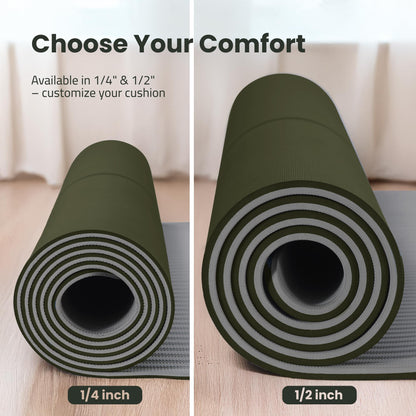 Gogokiwi Extra Wide Yoga Mat for Men Women (72"L x 36"W) Non Slip Fitness & Exercise Mat with Alignment Marks for Yoga, Pilates, Floor Workouts (Olive Green, Standard (1/4 inch Thick))