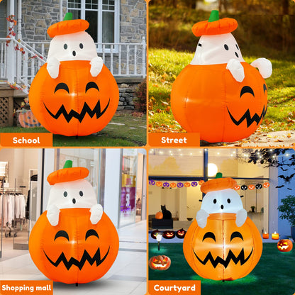 Buheco Inflatable Pumpkin Ghost Halloween Decorations Outdoor Blow Up 4ft Giant Cute Scary Yard Decor Inflatables Built in Led Lights for Indoor Outside Lawn Garden Holiday Fall Family Party Props