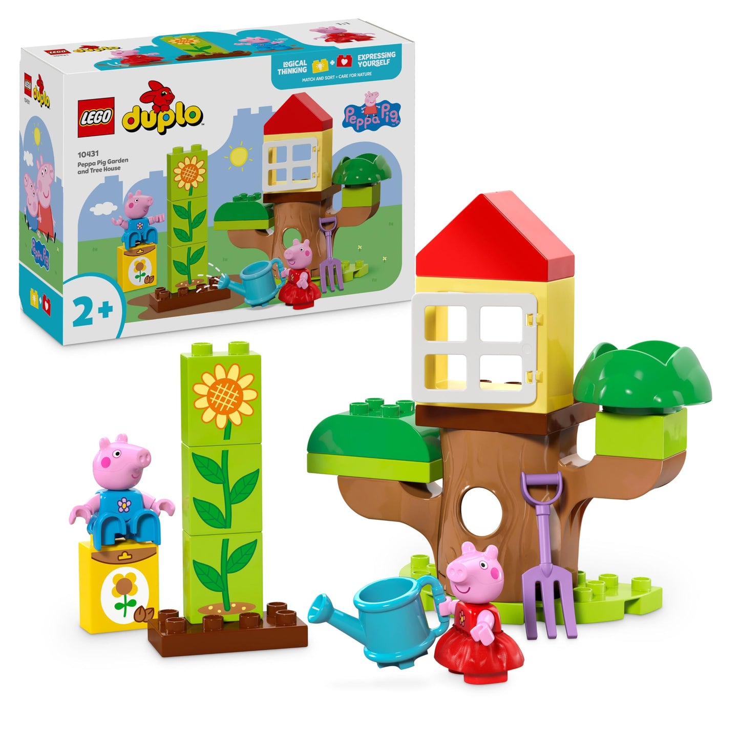 LEGO DUPLO Peppa Pig Garden and Tree House Toy for 2+ Year Old Toddlers, Girls & Boys - Fine Motor Skills Toys with 2 Figures, Flower Bricks and Accessories - 10431