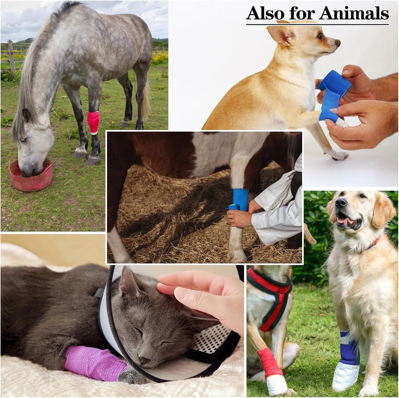 Self-Adhesive Bandage Wraps - 6pcs 2in Vet Wraps for Sports Injuries | 12 Color Options, 5 Yards Each