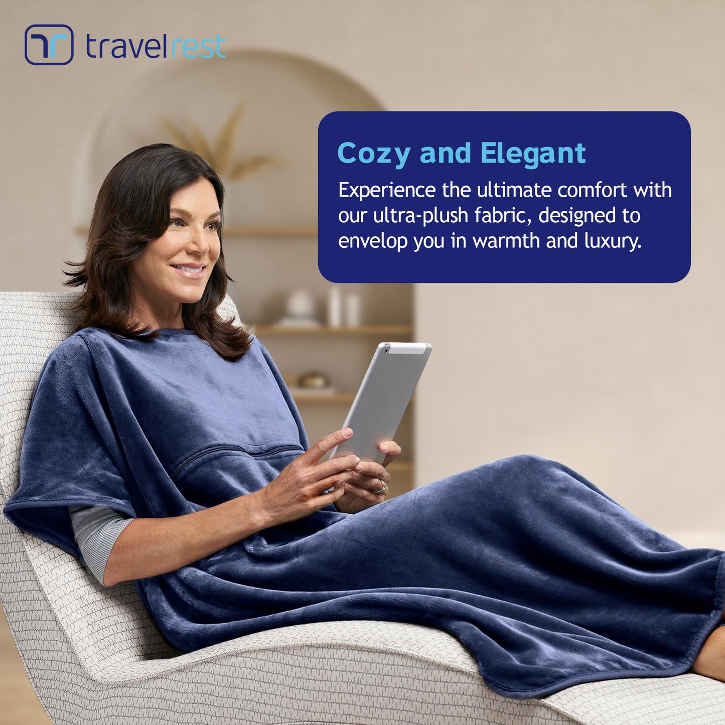 Travelrest 4-in-1 Travel Blanket - Pillow Blanket for Airplanes, Compact, Built in Carry Case, Ultra Plush and Soft for Long Travels, Wearable, Zippered Pocket
