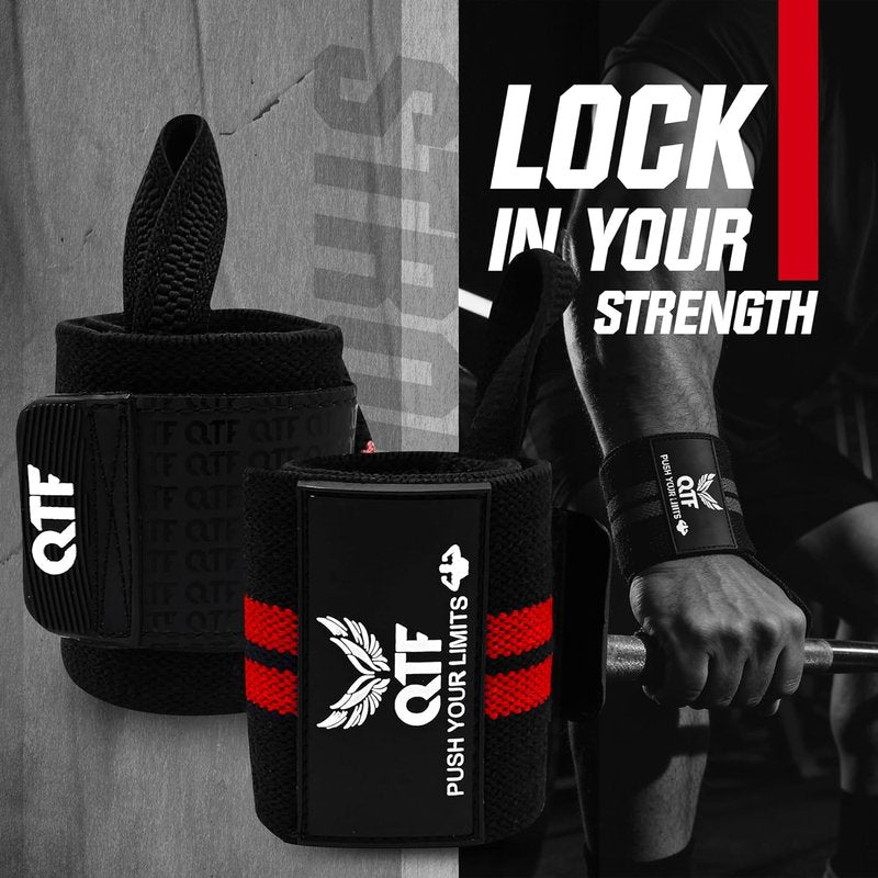 QTF Wrist Wraps for Weightlifting - Heavy-Duty 12" Support with Thumb Loop | Ideal for Strength Training & Bodybuilding