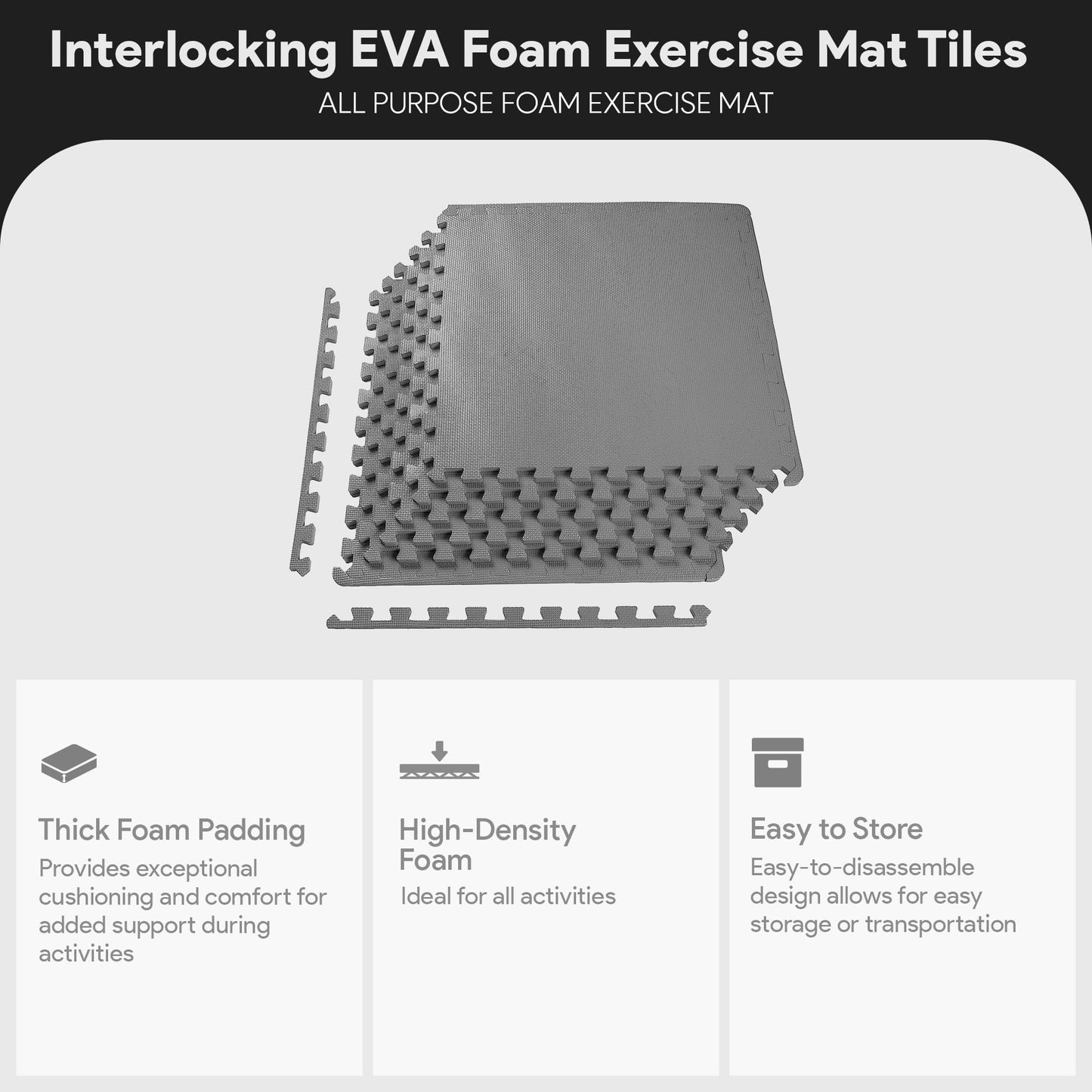 BalanceFrom Puzzle Exercise Mat 1/2" Thick, EVA Interlocking Foam Floor Tiles for Home Gym, Mat for Home Workout Equipment, Floor Padding for Kids, Gray, 24 in x 24 in x 1/2 in, 24 Sq Ft - 6 Tiles