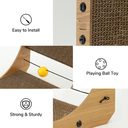 FUKUMARU Cat Scratcher, 18.9 Inch L Shape Cat Scratch Pad, Vertical Cat Scratcher Wall Mounted, Cat Scratching Cardboard with Ball Toy for Indoor Cats