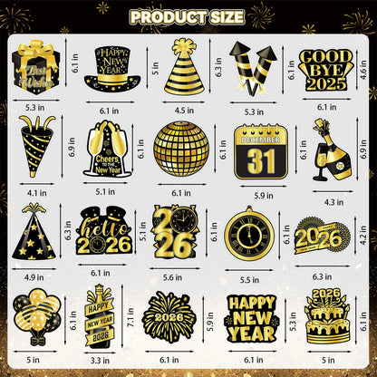 40Pcs Happy New Year Decorations Hanging Swirls, Black and Gold Happy New Year Hanging Swirls Ceiling Decor for New Year's Eve Party Decorations Supplies 2026
