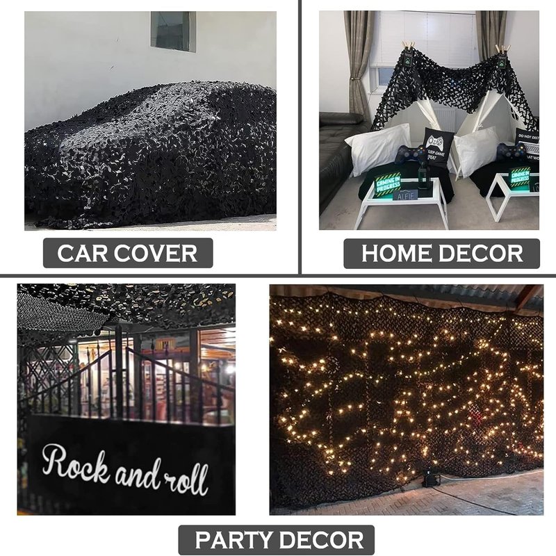 Yeacool Light Weight Camo Netting Camouflage Netting Burlap Camo Tarp Party Decor for Birthday Dinosaur Theme Outdoor Sunshade (Black, 16.4ftx4.9ft, 5m*1.5m)