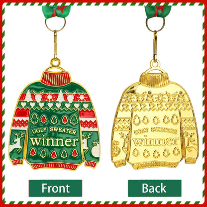 Abaokai Ugly Sweater Medal Christmas Style Neck Ribbon, Award Contest Medals, Best Ugly Christmas Sweater Trophy