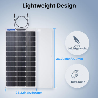 Topunive 100W 12V Flexible Solar Panel 9BB Monocrystalline Cell 12 Volt Semi-Flexible for Marine RV Trailer Boat Cabin Van Car Uneven Surfaces 12V Battery Charge