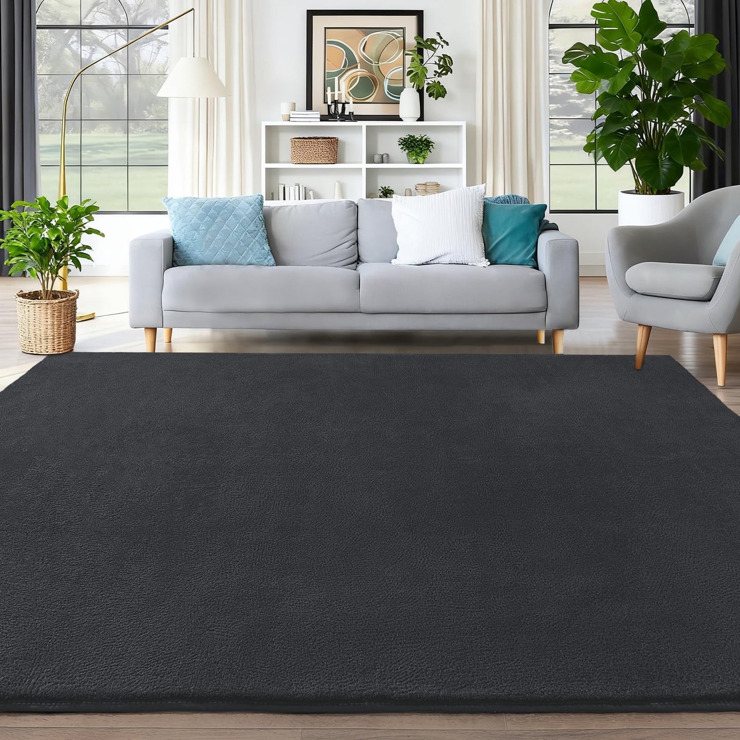QDUIDU Large Area Rugs for Bedroom Living Room - 5x8 Feet Ultra Soft Dark Grey Rug Thickened with Memory-Foam, Solid Modern Minimalist Carpets for Home Decor, Non-Slip and Comfy Nursery Room Rugs