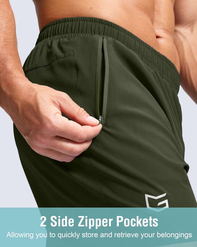 G Gradual Men's Athletic Running Shorts with Zipper Pockets Quick Dry 7"/ 5"/ 9" Workout Gym Shorts for Basketball Hiking(Olive,7L)