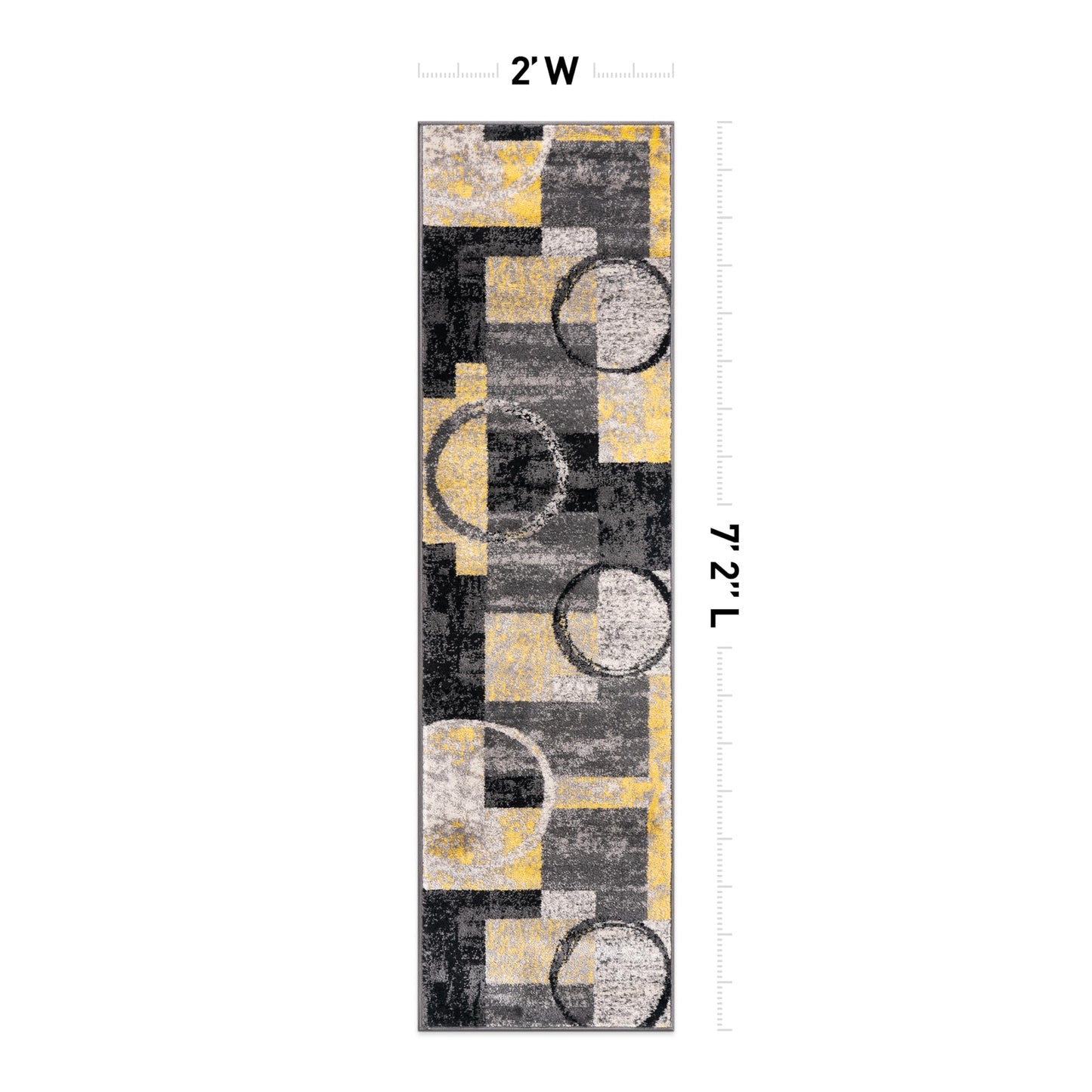 Rugshop Contemporary Circle Design Runner Rug, Non-Shedding Carpet for Hallway, Kitchen, or Entryway, Yellow, 2' x 7'2"
