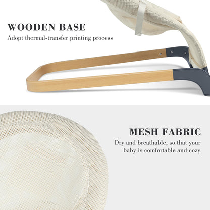 ANGELBLISS Baby Bouncer, Portable Bouncer Seat for Babies, Infants Bouncy Seat with Mesh Fabric, Natural Vibrations (Beige)