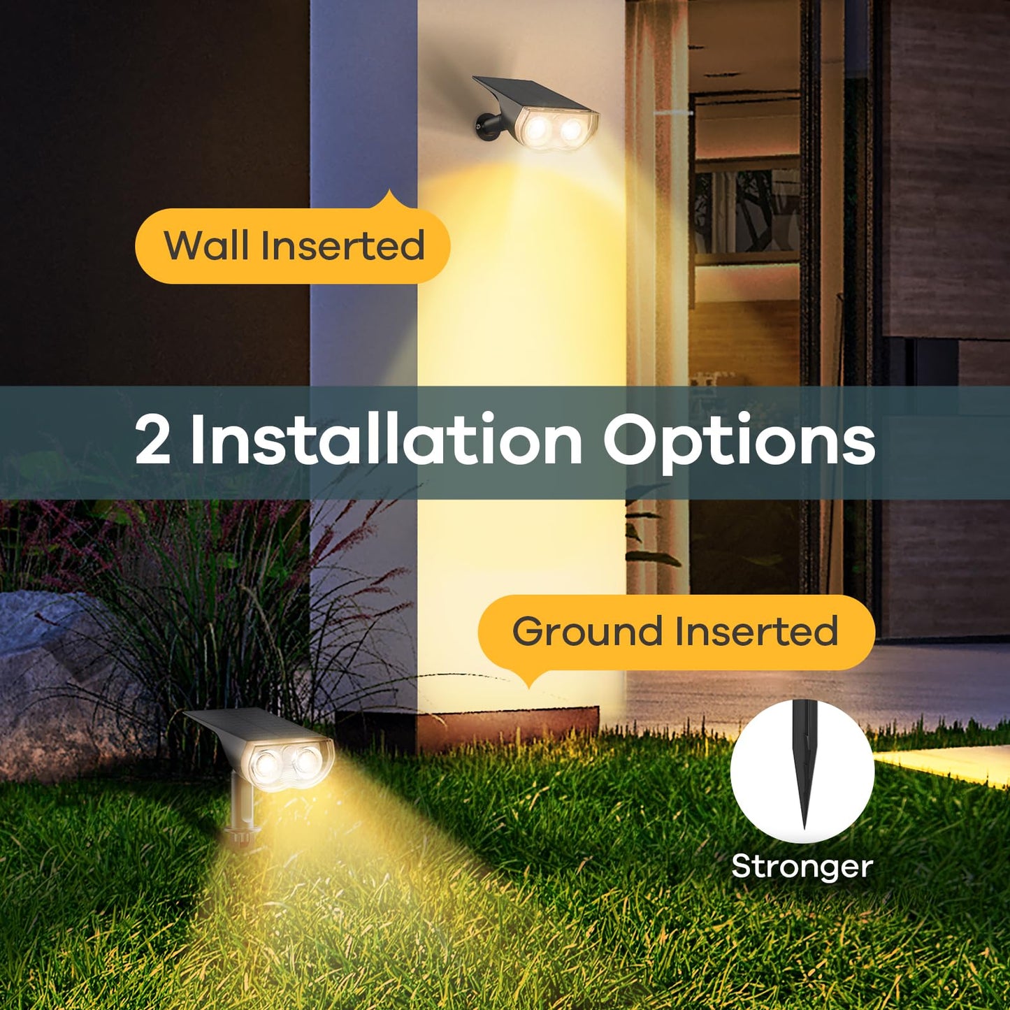 Linkind Solar Lights Outdoor Garden, Dusk-to-Dawn Warm White 3000k Stake Lights Solar Powered, Ip65 Waterproof Solar Spot Lights for Driveway Walkway Decoration, Pack of 2