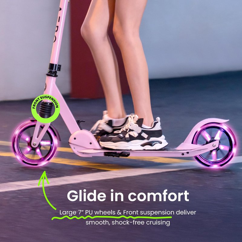Aero Scooter for Kids 6-12 & Teens | Light Up Big Wheels & Shock Absorption | Boys Girls 2 Wheels Kick Scooter | Foldable & Height Adjustable, 176lbs Max