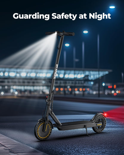 Electric Scooter with 350W Brushless Motor, 19 MPH Max Speed, 15 Miles Range, 8.5" Solid Tire, 3 Speed Modes, Cruise Control, Portable Commuter Escooter with APP, Dual Brake & E-Lock