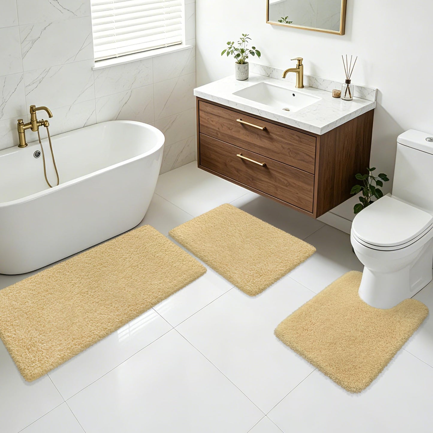 MondayRug Bathroom Rugs Non Slip 24"x16", Absorbent Bath Mats Quick Dry, Shaggy Microfiber Bath Rugs,Extra Soft Plush, Machine Washable Bath Mats for Bathroom Floor, Tub and Shower, Light Yellow