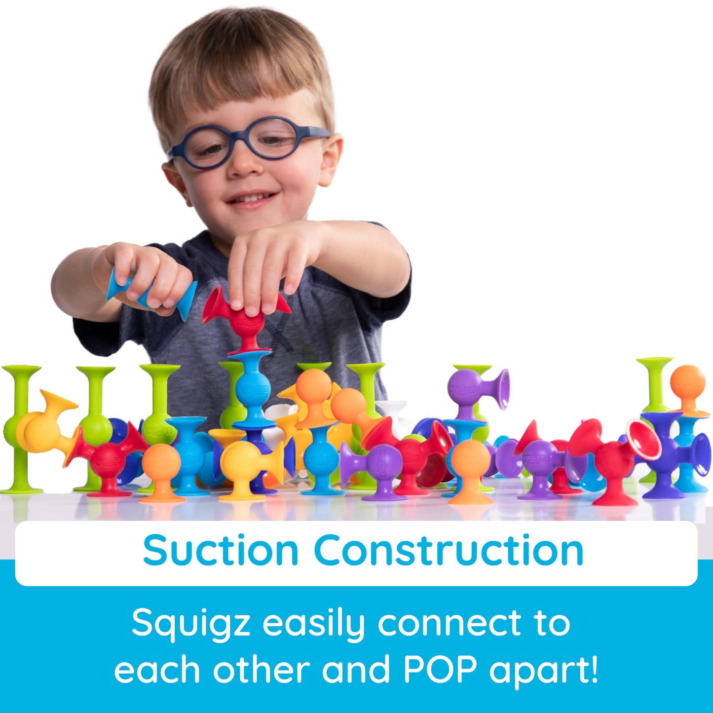 Fat Brain Toys Squigz Starter Set, 24 Piece Suction Bath Toys, Sensory Toys for Kids 3 and Up