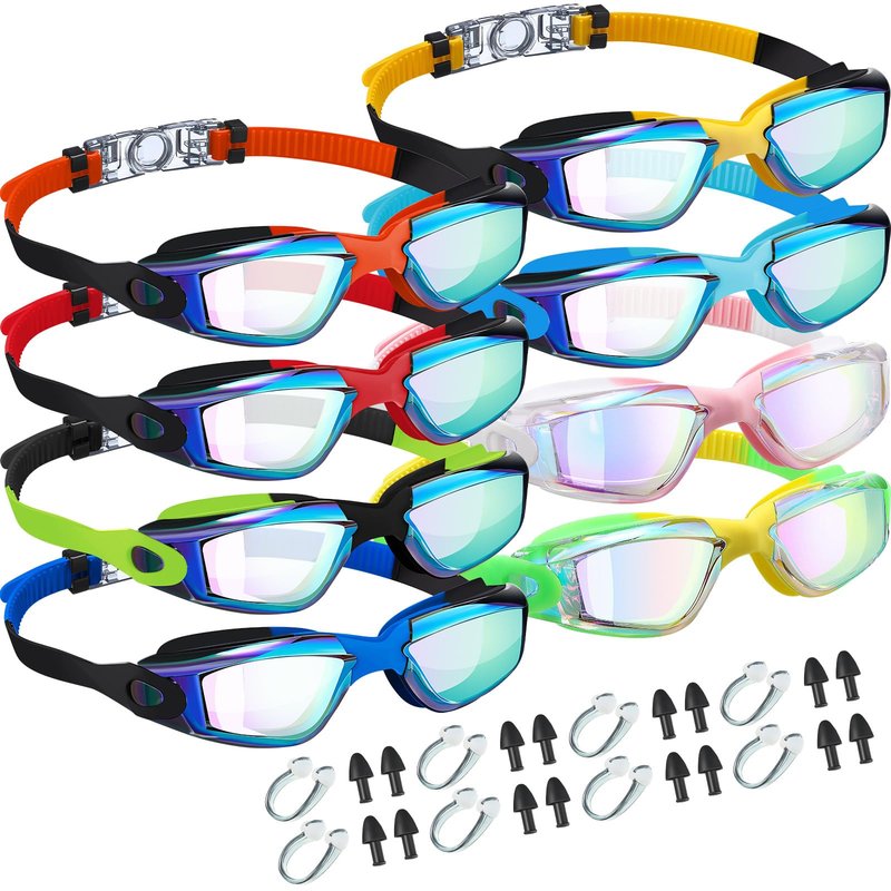 Konohan 8 Pack Kids Swim Goggles for Adult Kid Swimming Glasses Anti Fog Silicone No Leak Swim Glasses Ear Plug Nose Clip(Fashion Colors)