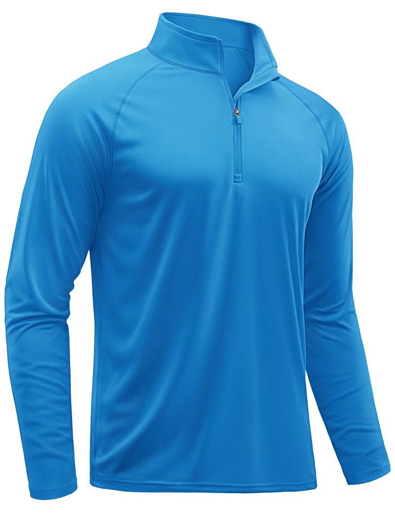 TACVASEN Long Sleeve Swim Shirt for Men Rashguard Quick Dry Fit 1/4 Zip Pullover Athletic Beach Shirts for Sun Protection Workout T-Shirt Blue
