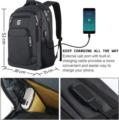 KASIBON Laptop Backpack with USB Charging&Headphone Port,Anti-Theft with Breathable Padded Shoulder Strap, Water Resistant Computer Rucksack for Business/School/Work/Travel